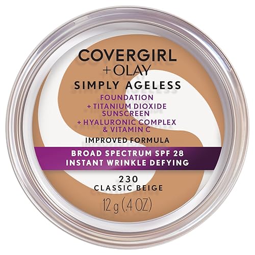 COVERGIRL Simply Ageless Instant Wrinkle Defying Foundation, SPF 28, Hyaluronic Complex & Vitamin C - 230 Classic Beige, Pack of 1