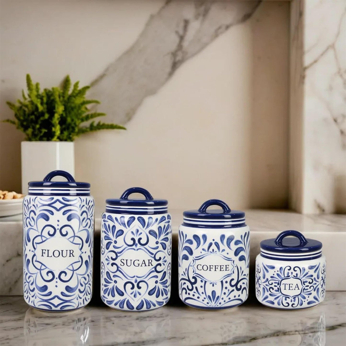 Young's Inc. 4 Pcs Set Talavera Ceramic Canisters- Storage Container for Kitchen and Bathroom - Beautiful Home Decor Accent to Store Food, Coffee…