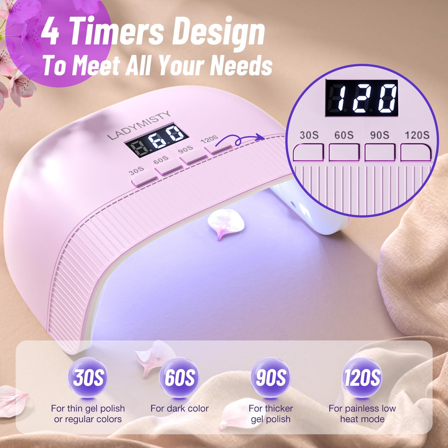 LadyMisty UV Nail Lamp - Fast Drying, UV Light for Gel Nails with 30 Dual Lamp Beads, 4 Timer, LCD Display, Energy Efficient LED Nail Light for Home Beauty and Personal Care LadyMisty
