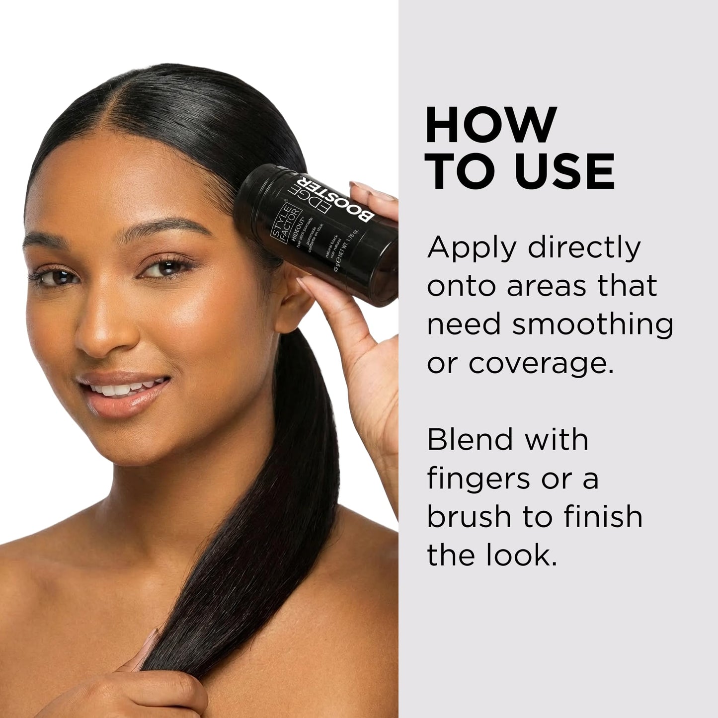 Style Factor EDGE BOOSTER Hideout Hair Pomade Stick | Strong Hold & Edge Concealer for Flyaways, Hair & Roots | Sleek Buns, Ponytails & Color Coverage