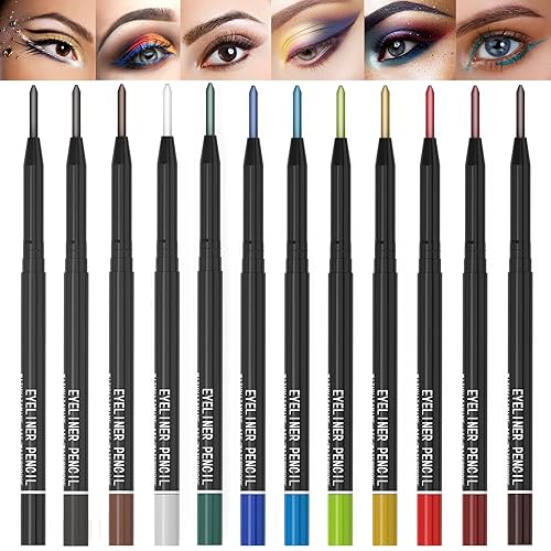 KAIQIKAIXI 12 Kinds Of Color Eyeliner Pen, Eyebrow,Eye Shadow Pencil, Lip Line Pen, Eyelid Pad, Pencil Makeup Set Tool 12PCS (Multicolor)