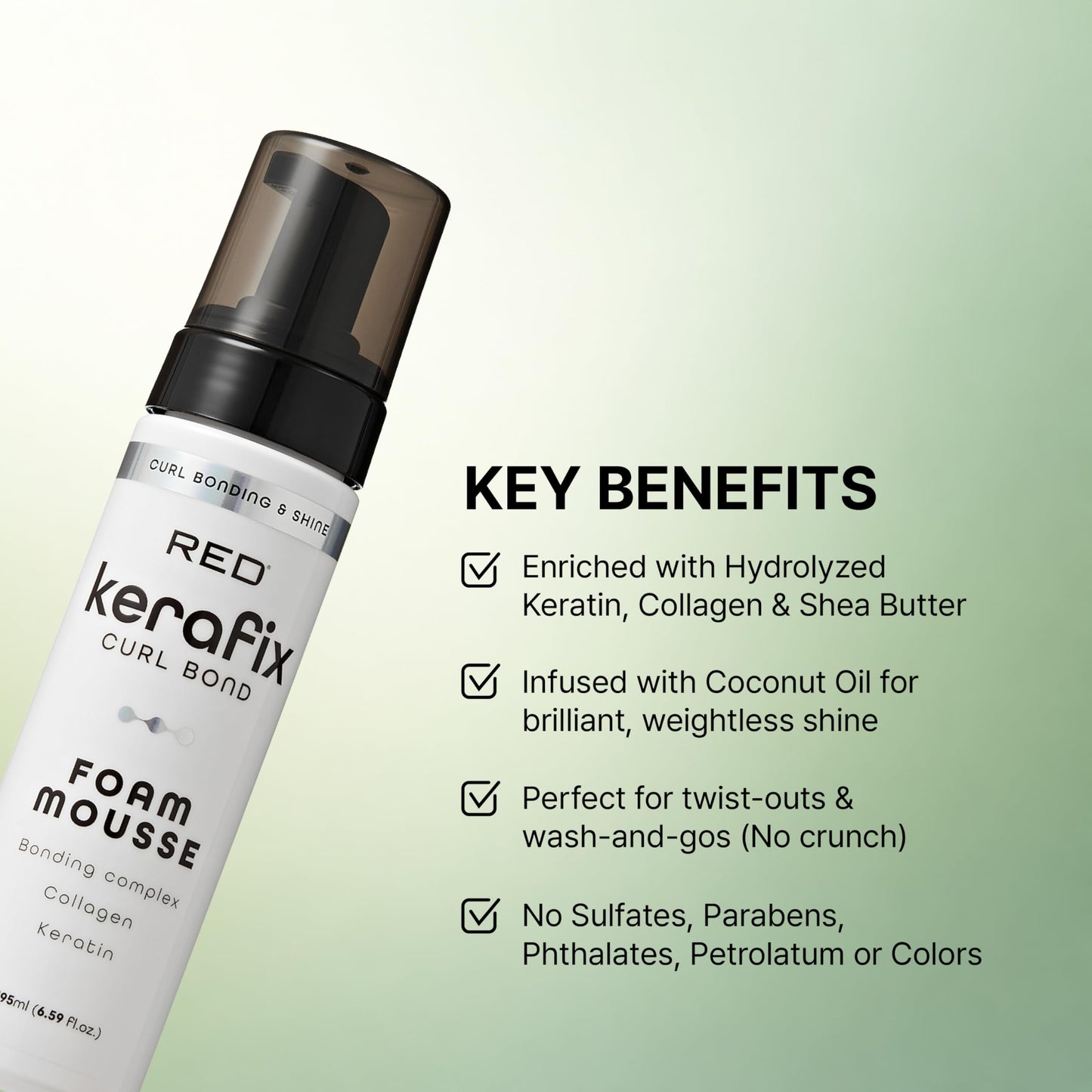 Red by Kiss Kerafix Curl Bond Foam Mousse (6.59 Fl Oz), Hair Mousse for Curly Hair & All Textures, Anti-Frizz Bond Repair Enhance Curls, Boost Shine