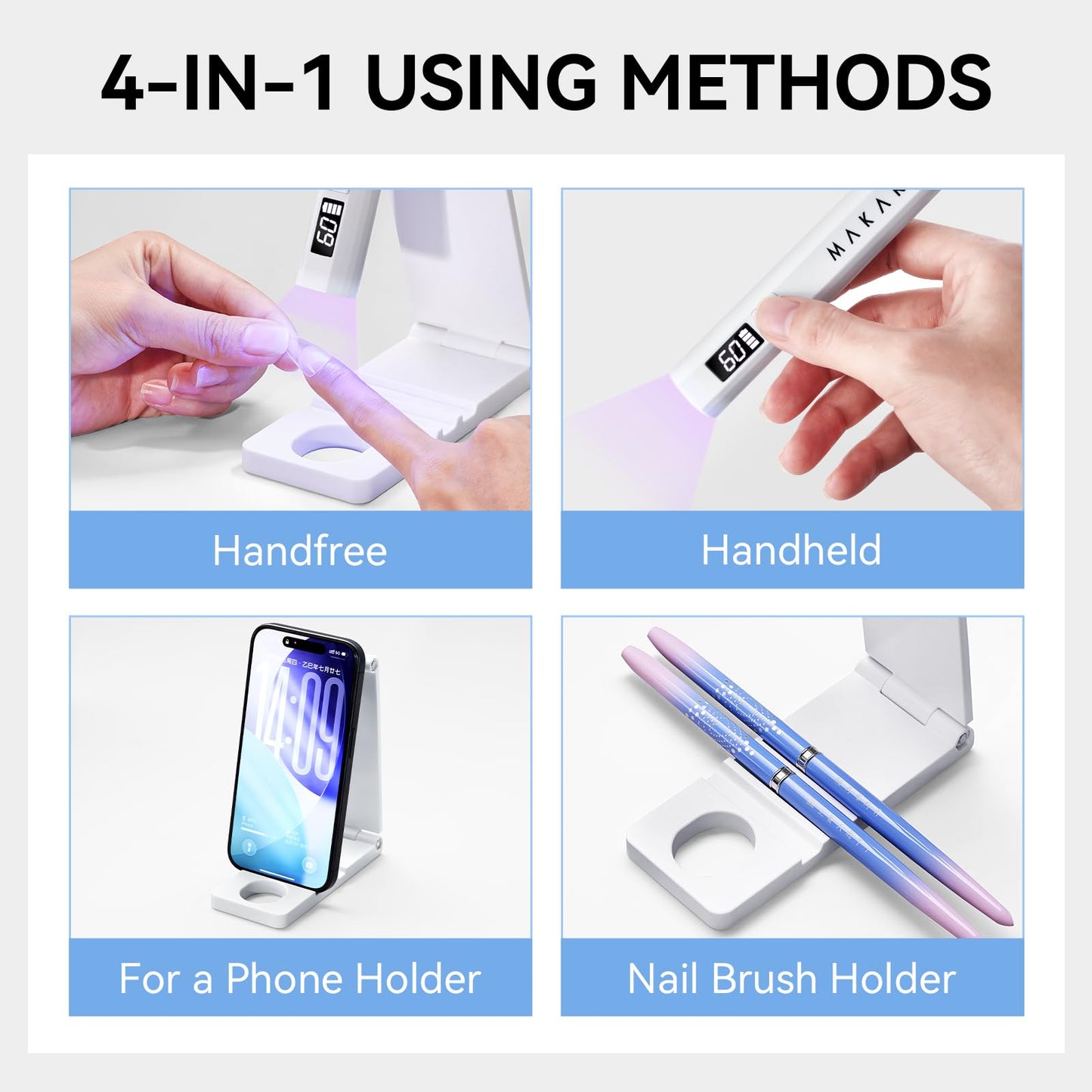 Makartt UV Nail Lamp with Stand - Handheld UV Light for Gel Nails for Nial Tips & Gel Polish, USB Rechargeable Fast Curing Flash Cure Lamp with LCD Beauty and Personal Care Makartt