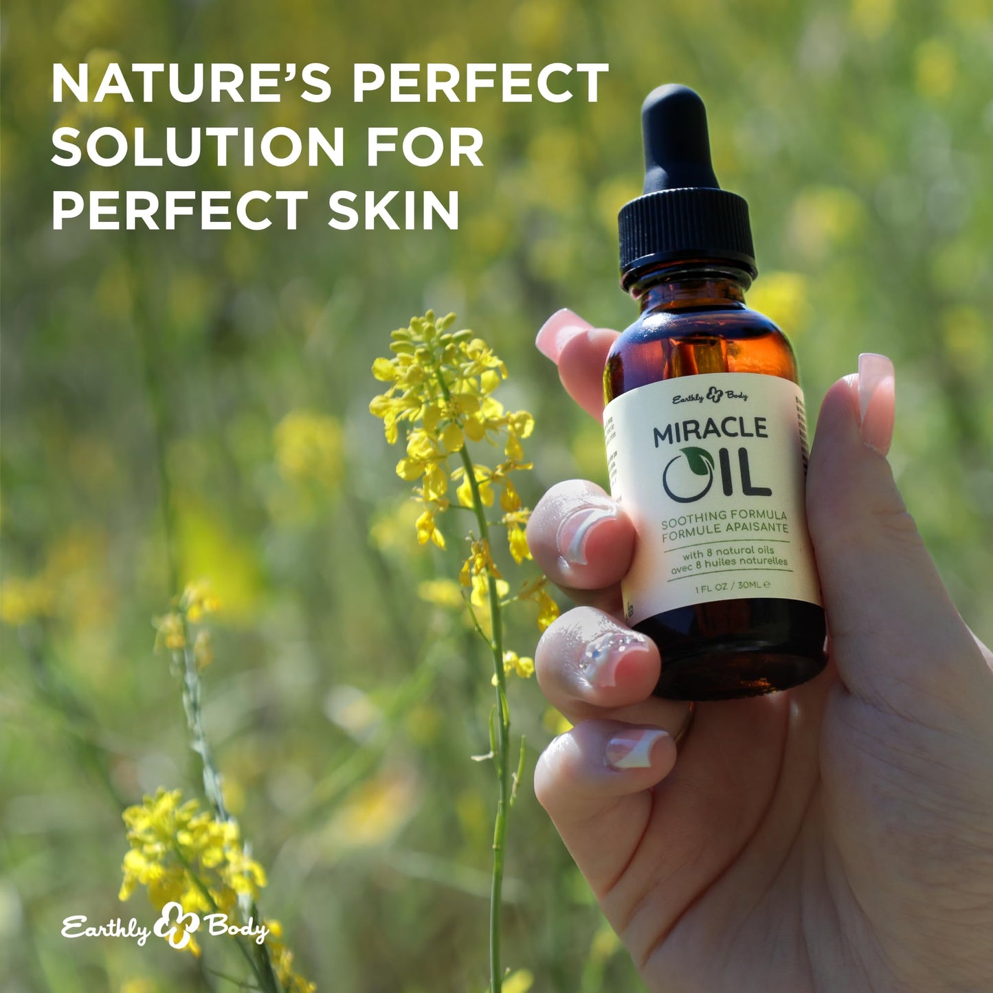 Earthly Body Miracle Oil, 1 fl. oz. - 2 Pack - 100% Natural Tea Tree Oil, Hemp Seed Oil & Vitamin E - Moisturizer, Calms Skin Irritations, Helps