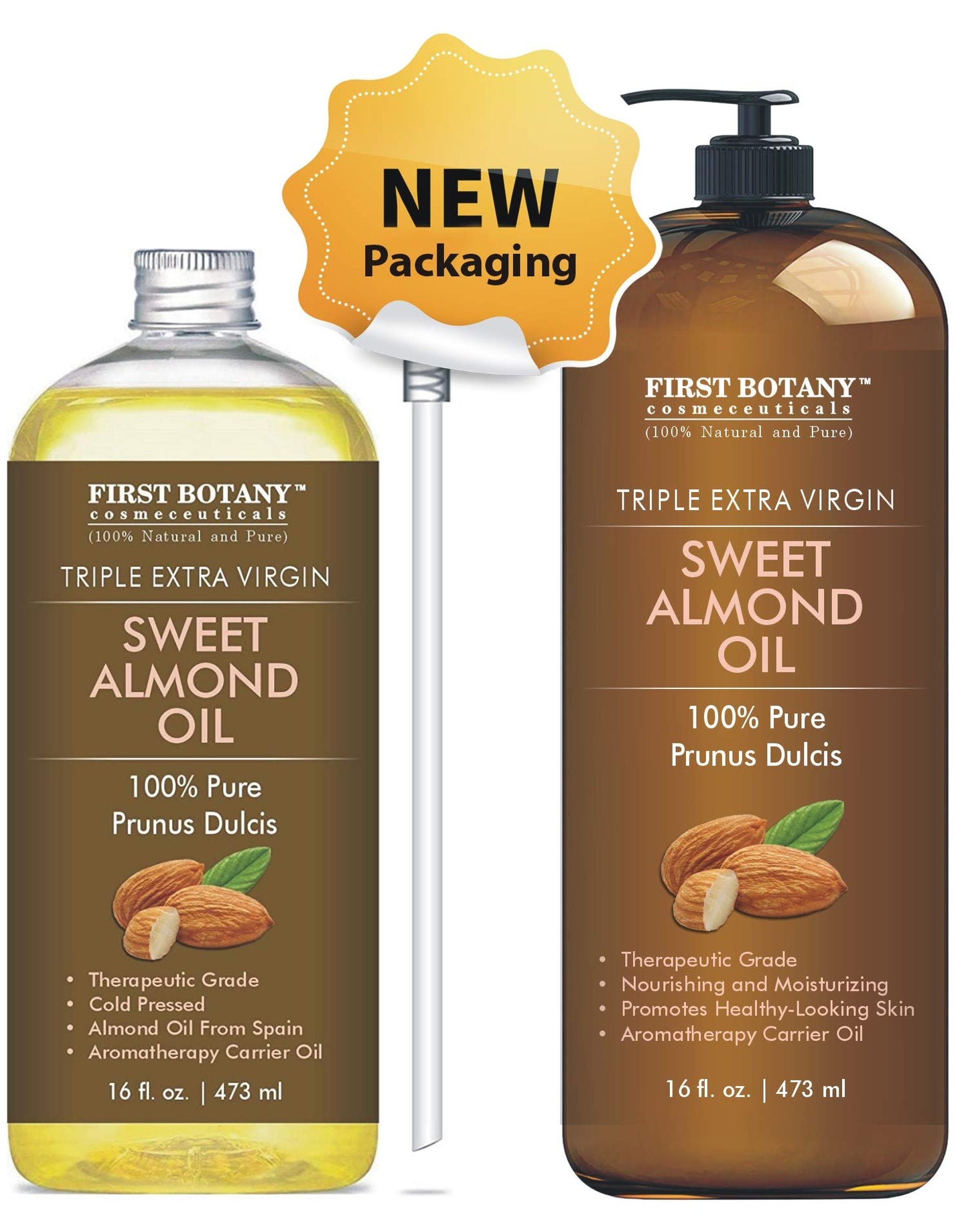First Botany Cosmeceuticals, Cold Pressed Sweet Almond Oil - Triple AAA+ Grade Quality, For Hair, For Skin and For Face, 100% Pure and Natural