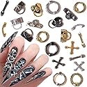 Dornail 30pcs Vintage Punk Alloy Nail Charms 3D Cross Nail Charm Hollow Hanging Rings Latch Metal Nail Art Charms for Nails Jewelry Gothic Design Nail