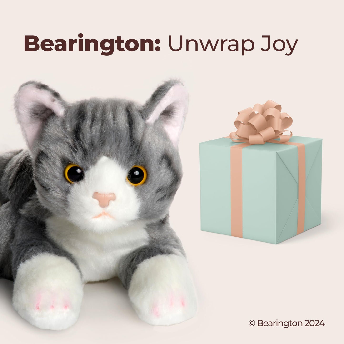 Bearington Collection Lil' Socks Cat Plush Toy - 8-Inch Striped Realistic Cat Stuffed Animal for Kids