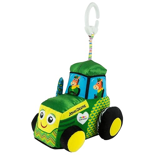 Lamaze John Deere Tractor Car Seat and Stroller Toy - Soft Hanging Toy With High Contrast Colors for Travel - Baby Crinkle Toy Ages 0 Months and Up