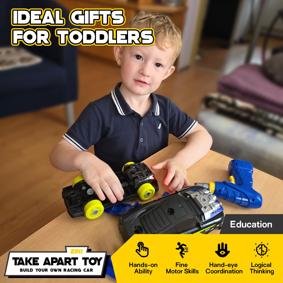 GILOBABY 26-Piece Take Apart Racing Car – STEM Building Toy with Electric Drill, Lights & Sounds, Educational Gift for Boys Ages 3–5