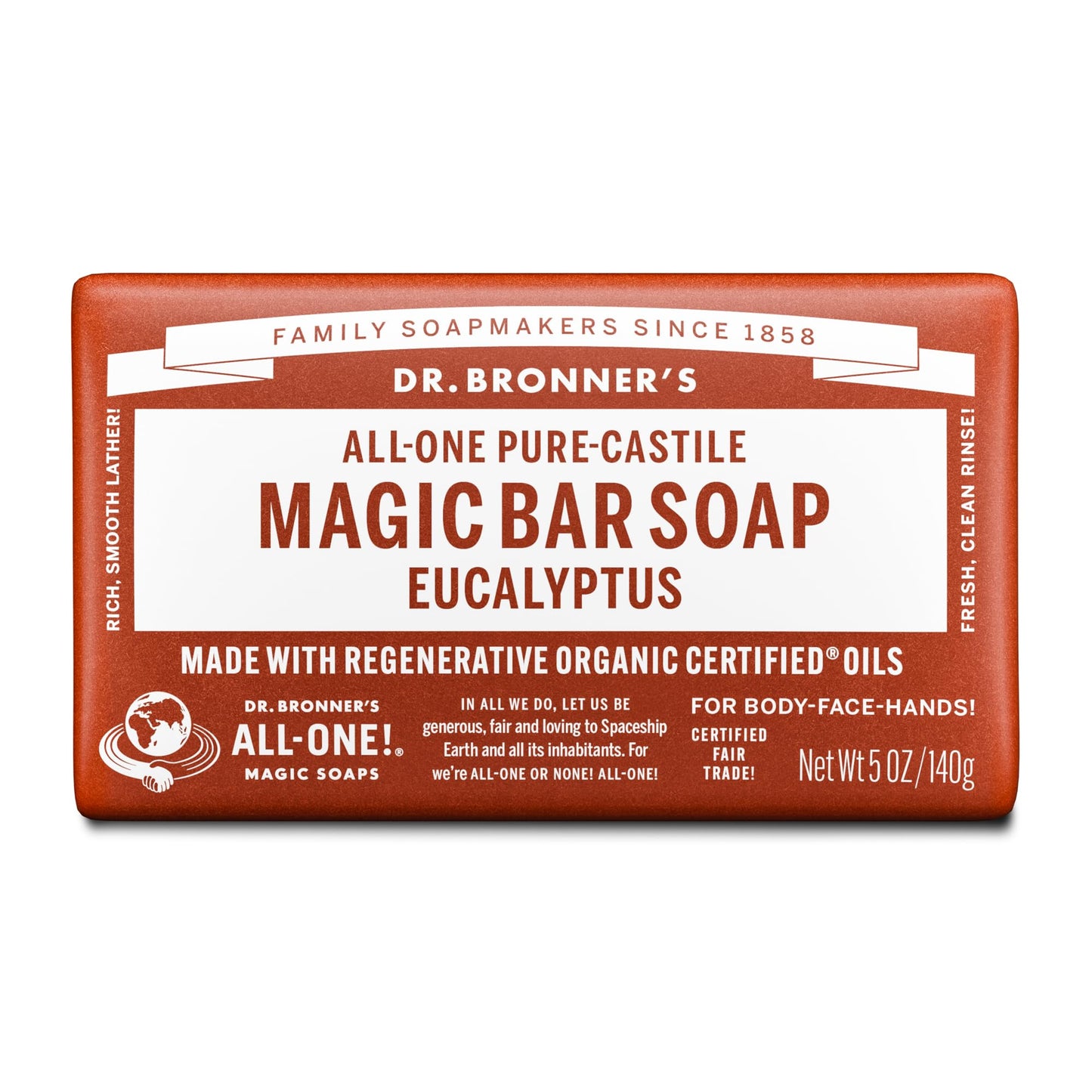 Dr. Bronner’s - Pure-Castile Bar Soap (Eucalyptus, 5 ounce) - Made with Organic Oils, For Face, Body and Hair, Gentle and Moisturizing, Biodegradable