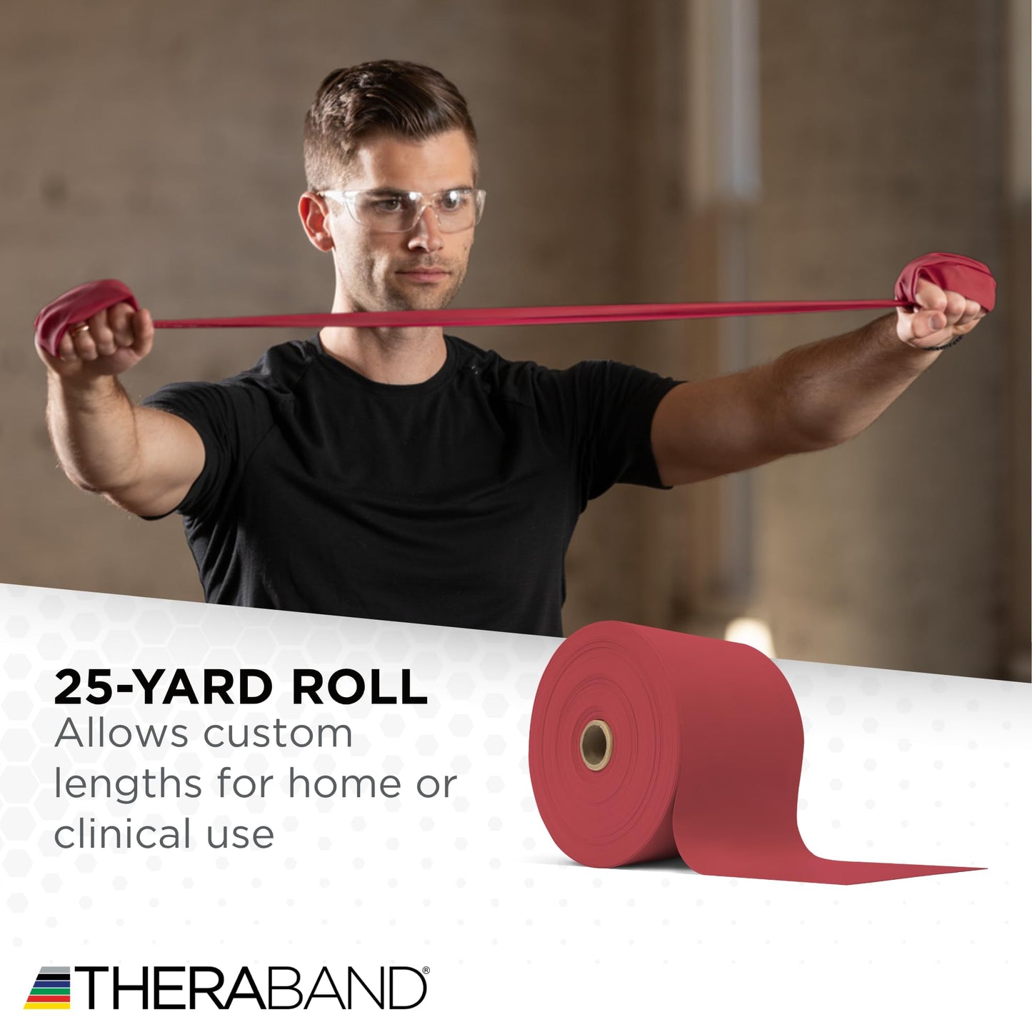 THERABAND Resistance Band, Red, Medium, 25-Yard Roll, Latex-Free, Elastic Band for Exercise, Physical Therapy, Yoga, Pilates, Stretching, Home…