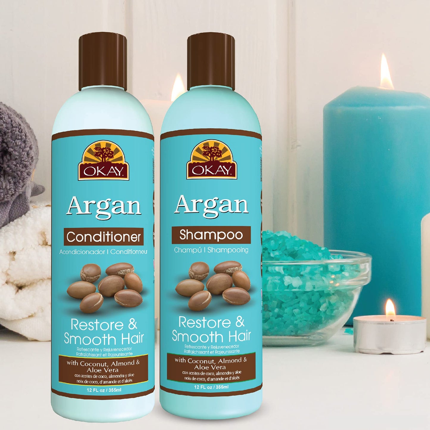 OKAY Argan Shampoo & Conditioner Set 24 oz | Sulfate Free Hair Care System for Dry & Damaged Hair | Hydrating, Smoothing & Frizz Control Formula