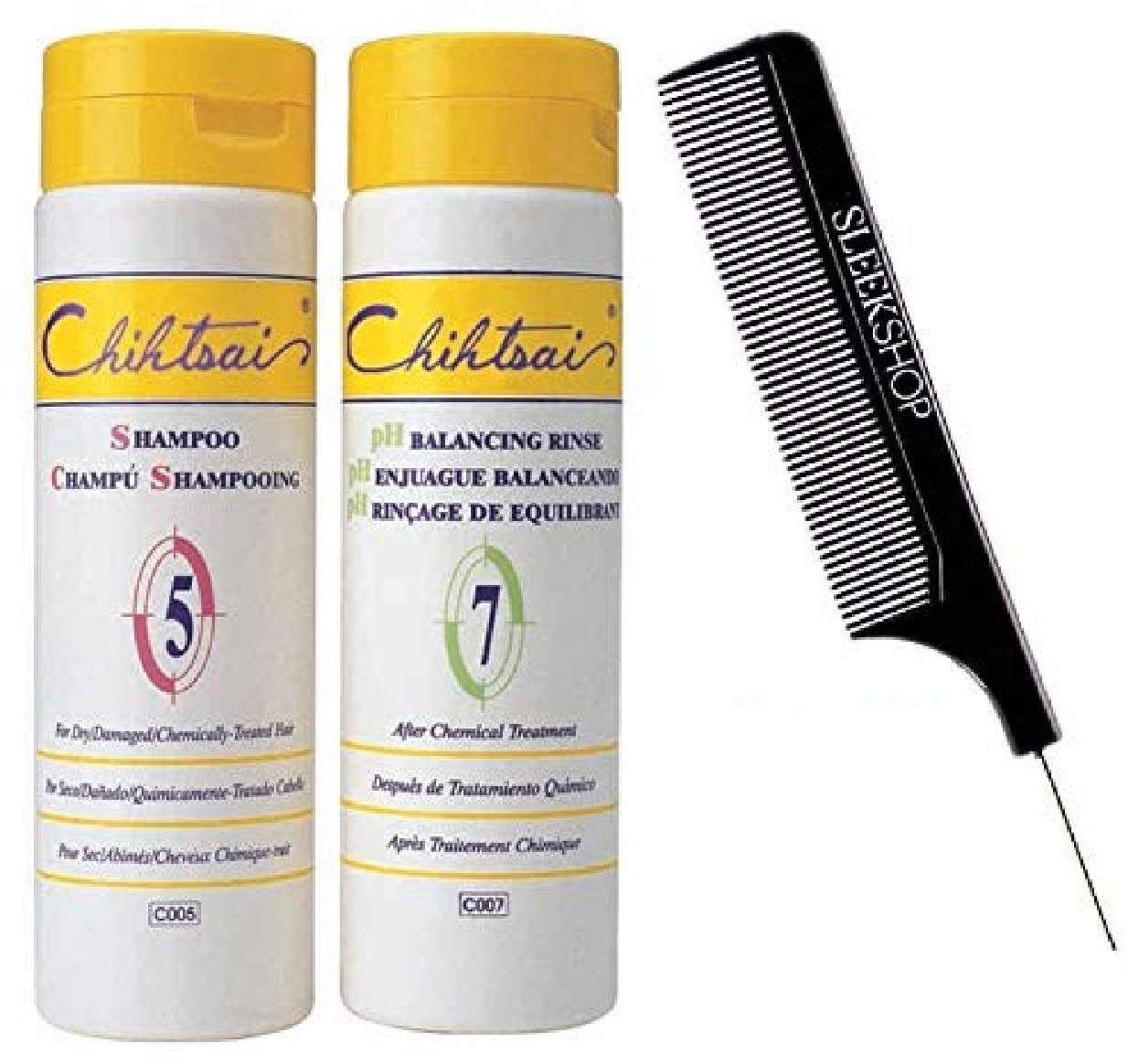 Chihtsai No. 5 SHAMPOO & No. 7 pH BALANCING RINSE Conditioner DUO SET, For Dry, Damaged, Chemically-Treated Hair (w/Sleek Comb) Number 5,7 (8.3 oz