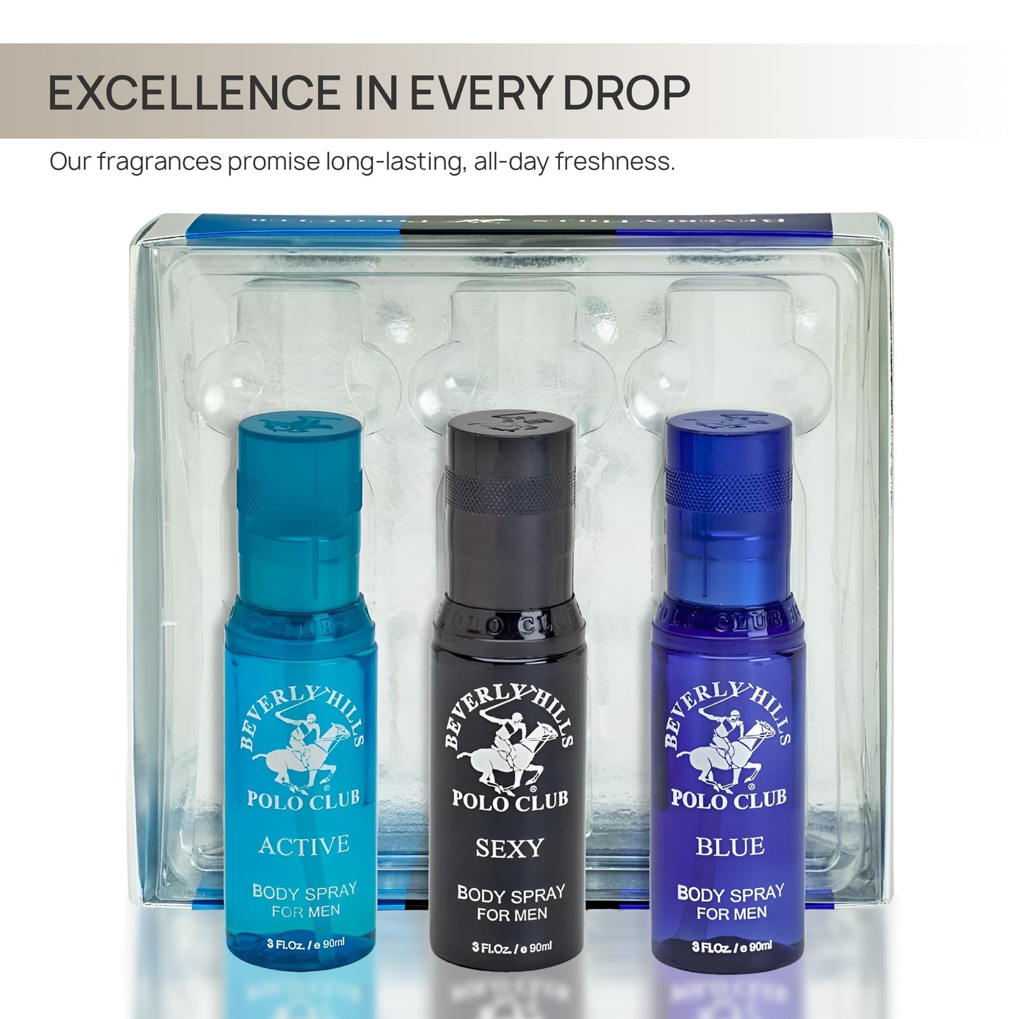Beverly Hills Polo Club Men's Body Spray Collection Gift Set Featuring Luxury Designer Cologne Scents for Long Lasting Freshness