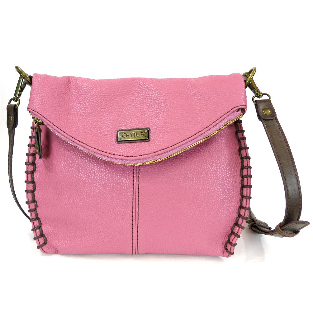 Chala Charming PINK Crossbody Bag With Flap Top and Zipper Cross-Body Purse or Shoulder Handbag with Sunflower Coin Purse- Pink (Sunflower)
