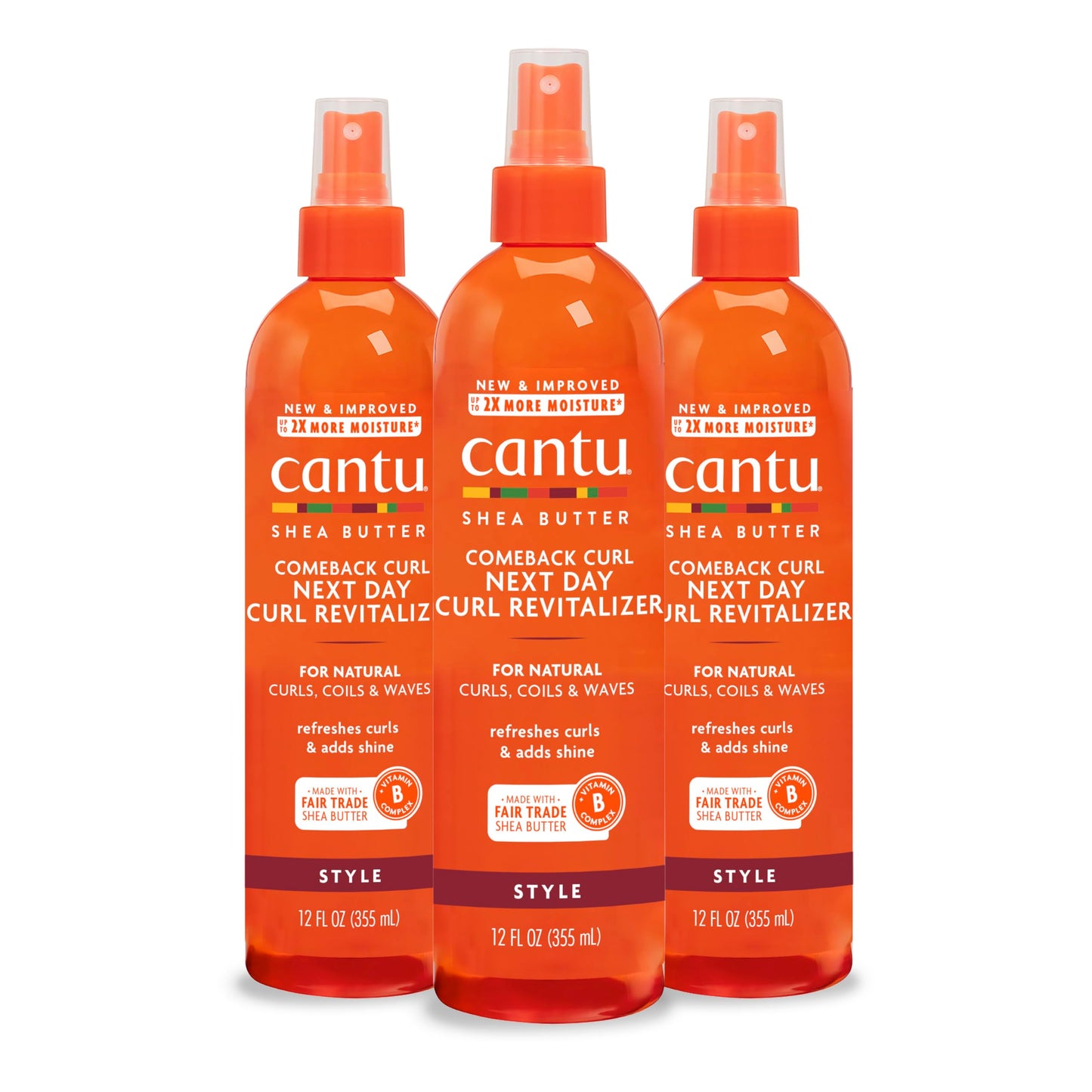 Cantu Comeback Curl Next Day Curl Revitalizer for Natural Hair with Pure Shea Butter, 12 fl oz (Pack of 3)