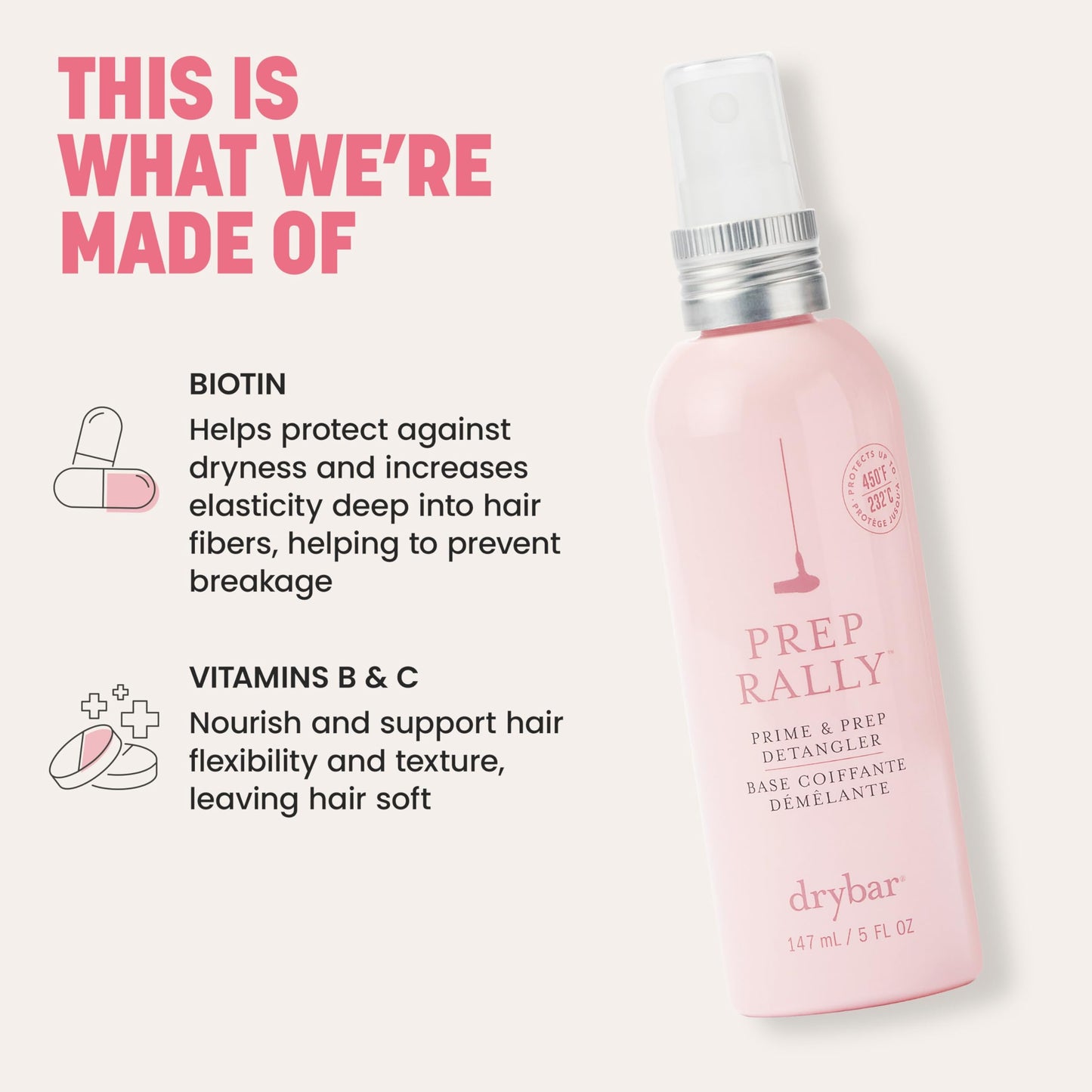 Drybar Prep Rally Prime & Prep Detangler Coconut Colada Scent - Full Size | Nourishes Hair, Detangles with Ease, Leaves Hair Soft & Manageable