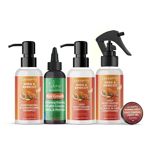 Locsanity Natural & Organic Loose Natural Sample Travel Kit, Gentle 2-in-1 Shampoo/Conditioner, Deep Moisturizing Conditioner, Hair Oil, Detangler