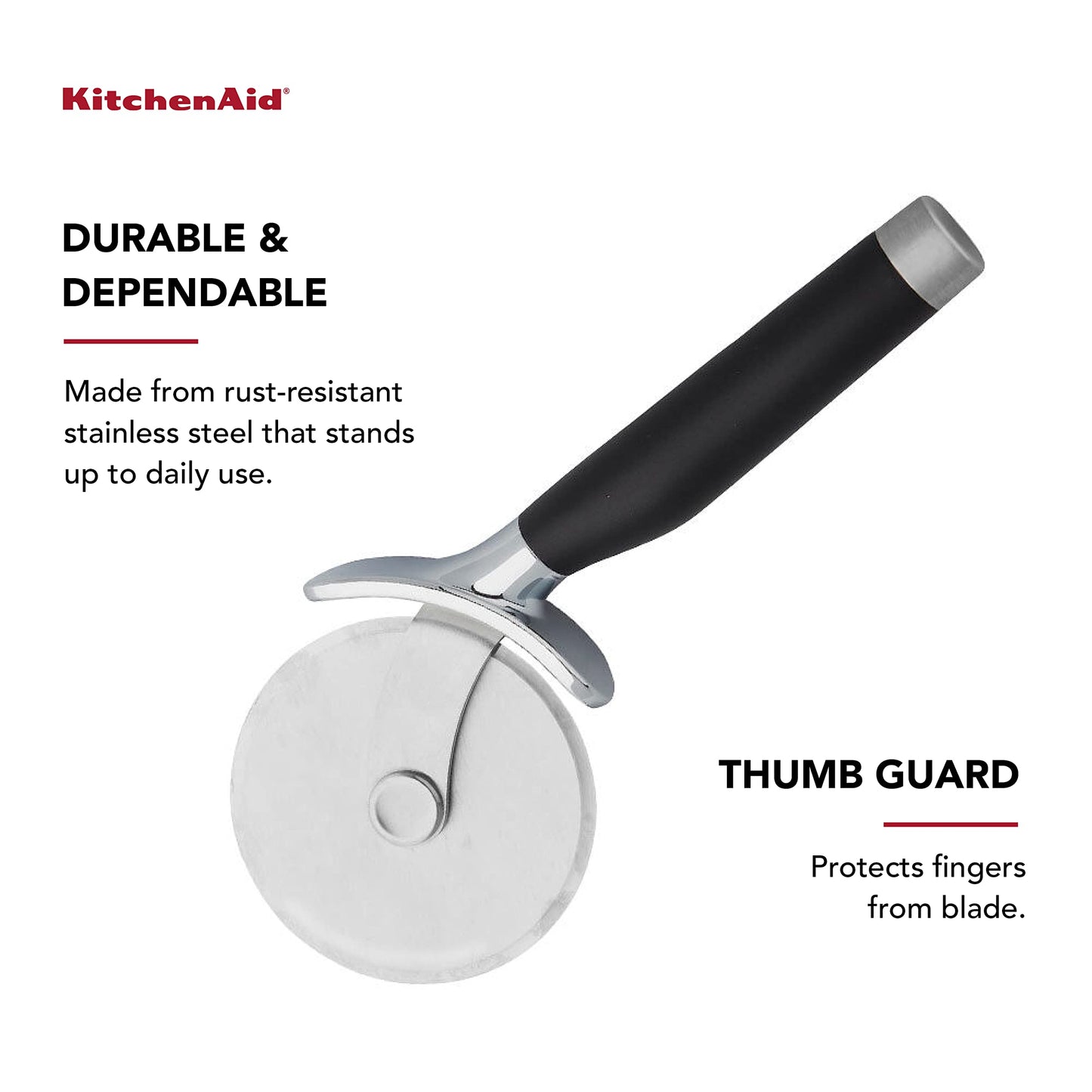 KitchenAid Classic Pizza Wheel, 9-Inch Sharp Blade for Cutting Pizza, Pies & More, Comfort Grip with Finger Guard, Dishwasher Safe, Black
