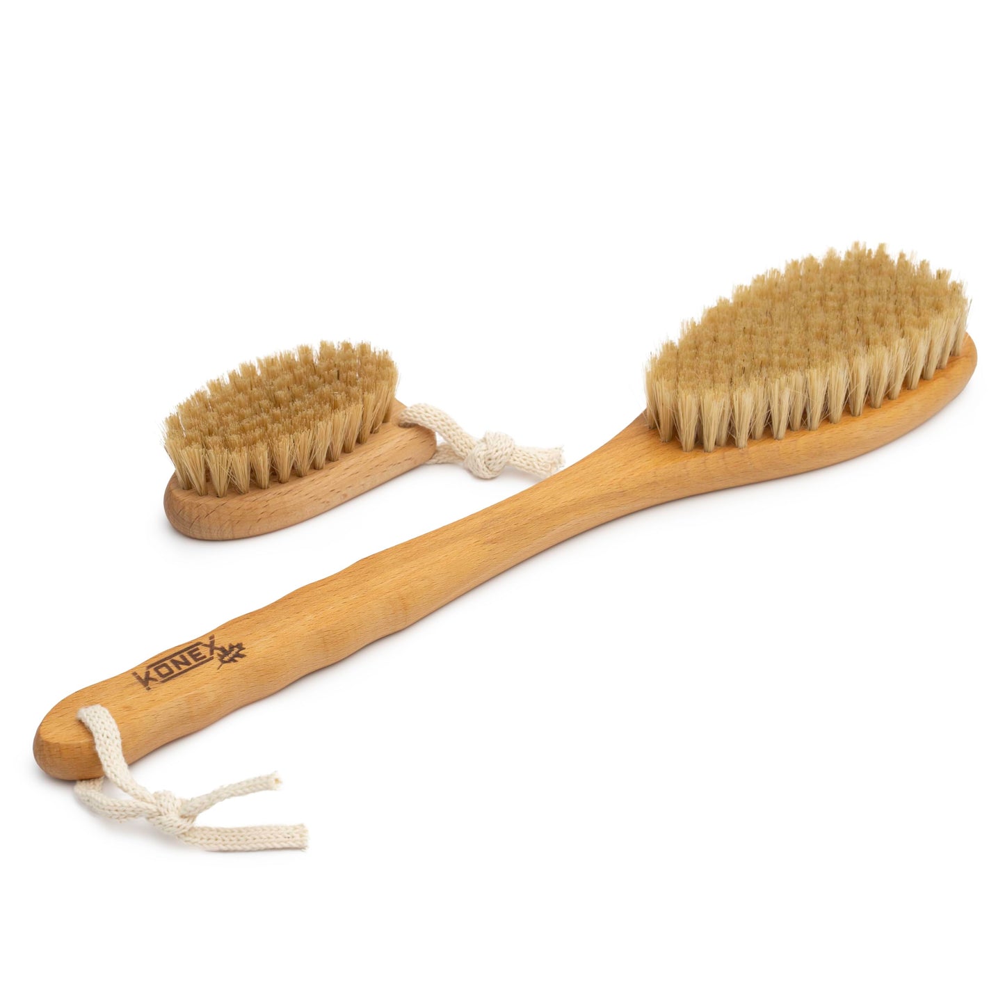 KONEX Bath Brush Set, Exfoliating Shower Scrubber, Dry Brushing Body Brush Set, Pore Opening, Beechwood Handle with Natural Bristle Large 15" Plus