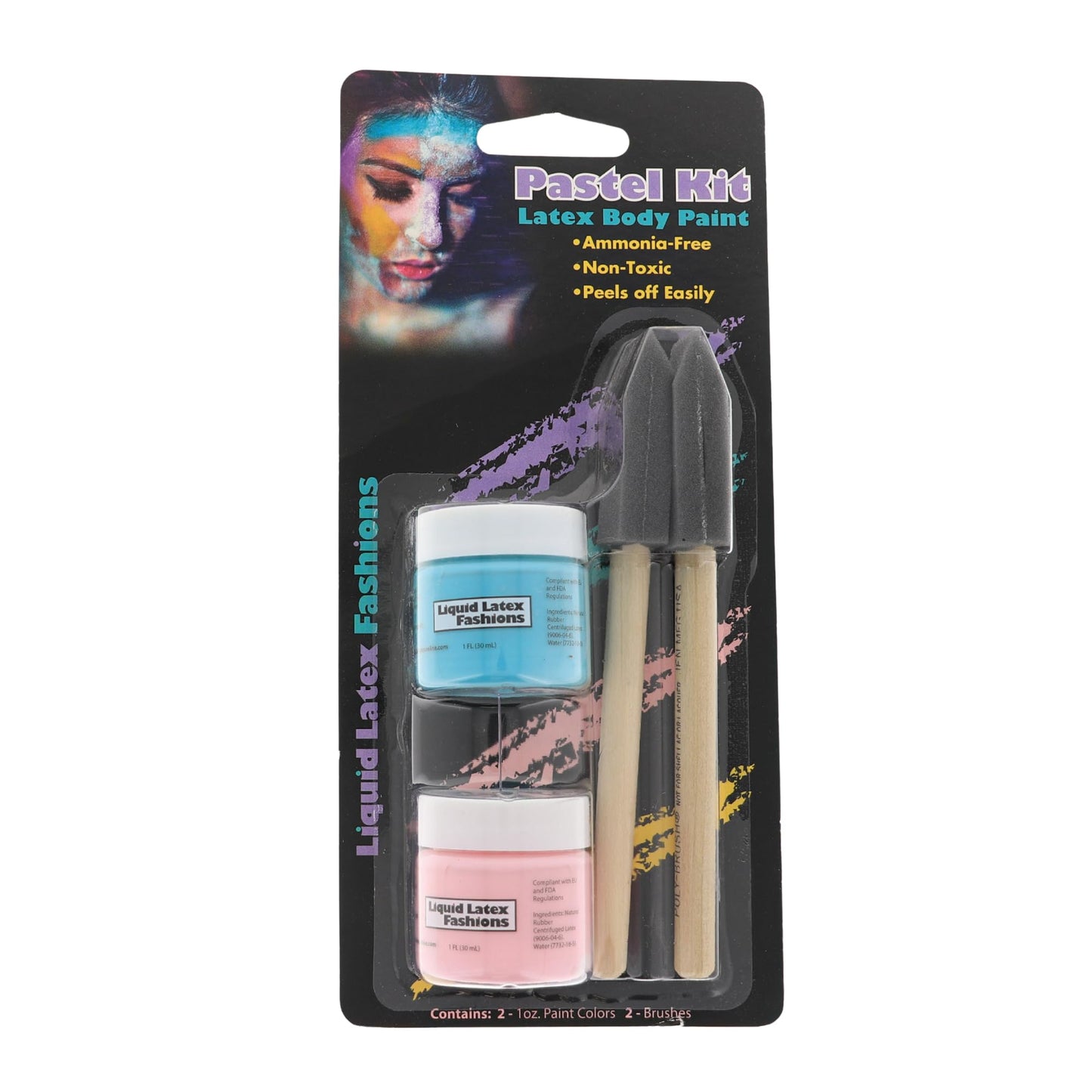 2-Pack Pastel Liquid Latex Kit - Blue & Pink, Includes two 1 oz Precision Brushes, Perfect for Body Art, SFX Makeup, Cosplay & Nail Art