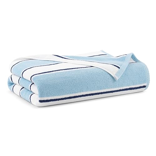 Aston & Arden Striped Beach Towel - Oversized 35 x 70 Soft Plush Thick Cotton, 600 GMS Heavy & Luxury for Pool Chairs, Resort, and Hot Tub, Blue/Navy