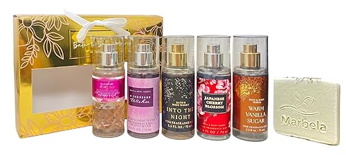 Best of Bath & Body Works 5-Piece Mini Fragrance Mist Gift - Japanese Cherry Blossom- A Thousand Wishes - Gingham Gorgeous - Warm Vanilla Sugar - Into