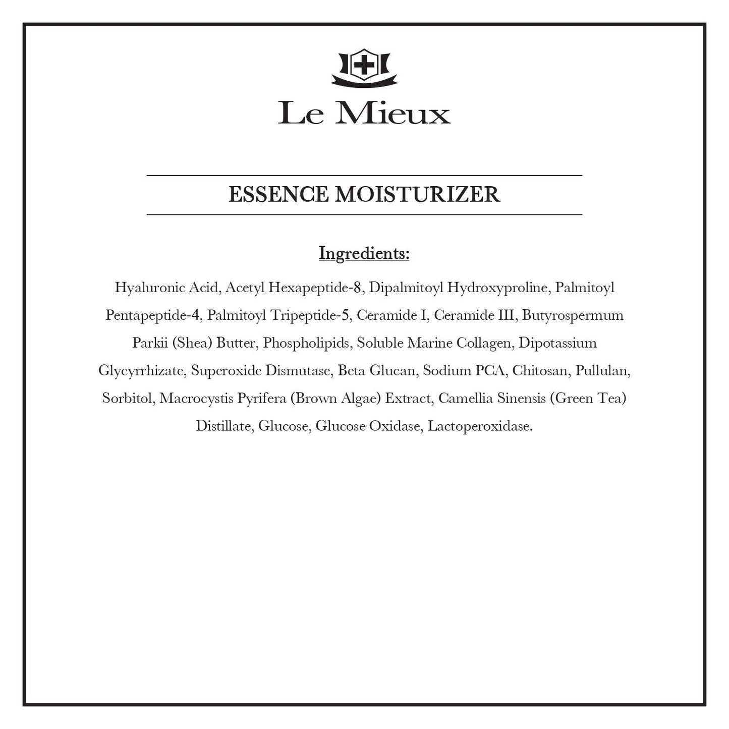 Le Mieux Essence Moisturizer - Peptide-Infused Facial Anti Aging Emulsion with Marine Collagen, Hexapeptide-8 & Hyaluronic Acid Base, Hygrating