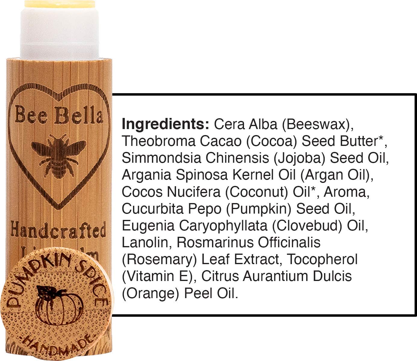 Bee Bella Lip Balm Pumpkin Spice (3 Pack)- With Beeswax, Coconut Oil, Jojoba Oil, Vitamin E Oil, Argan Oil and More for Soft and Smooth Lips