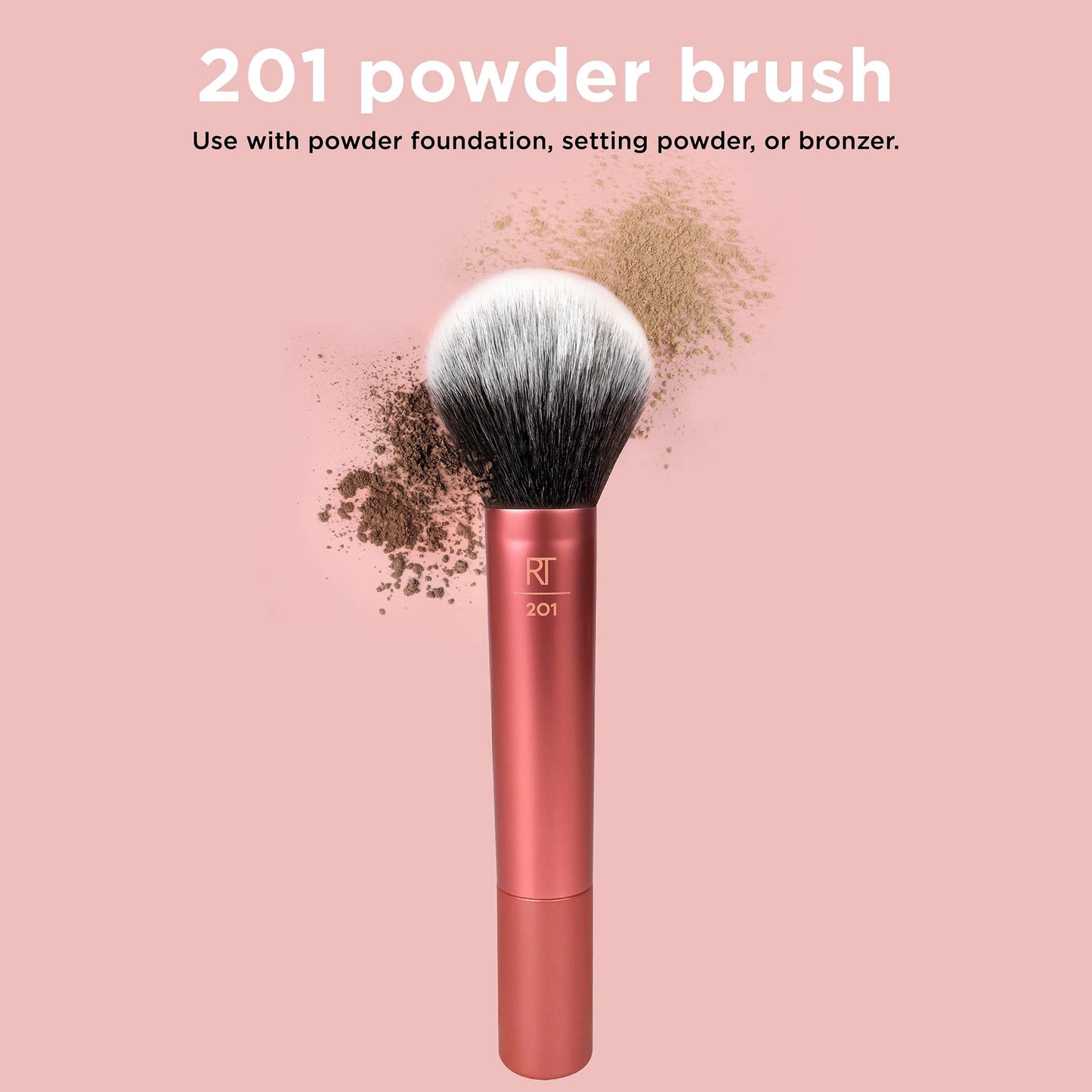 Real Techniques Powder Brush, Ultra Plush Synthetic Bristles, Aluminum Ferrules to Build Coverage, Cruelty Free, Mattified Finish, For Foundation