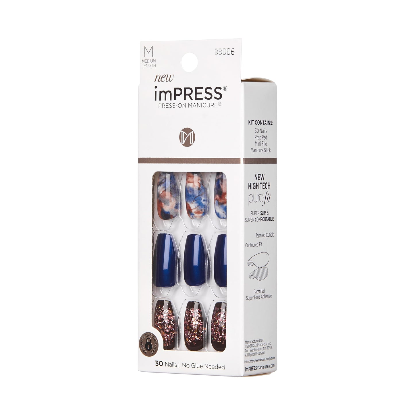 imPRESS Press-On Manicure Fake Nails, Indigo Autumn - Medium Length, Coffin Shape, Polish-Free Glitter Mani, Includes Prep Pad, Mini File, Manicure Beauty & Personal Care imPRESS
