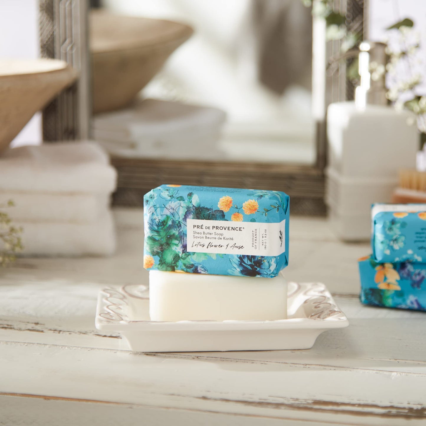 Pre de Provence Wrapped Artisanal Soap Bar, Organic Shea Butter Enriched, Natural French Skincare, Quad Milled for a Rich Smooth Lather, Lotus Flower
