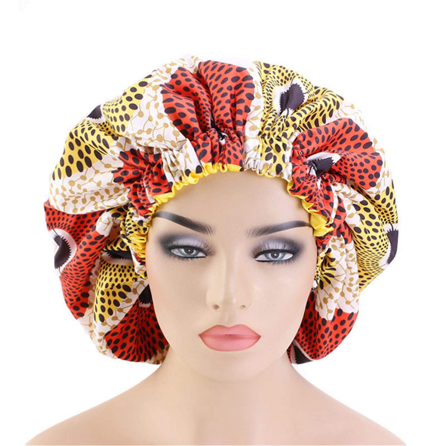 Qianmome Women Double-Layer Extra Large Print Satin Bonnet Sleep Cap African Pattern Fabric Ankara Bonnets Rose Beauty and Personal Care Qianmome