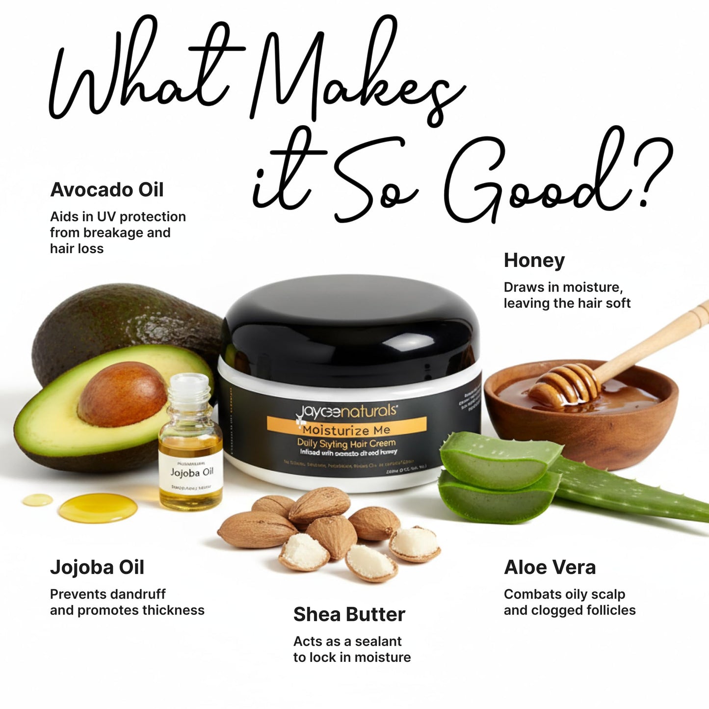 Jaycee Naturals Moisturize Me Daily Styling Hair Cream with Avocado Oil, Honey, and Shea Butter to Tame Frizz, Deep Condition, and Lock in Moisture