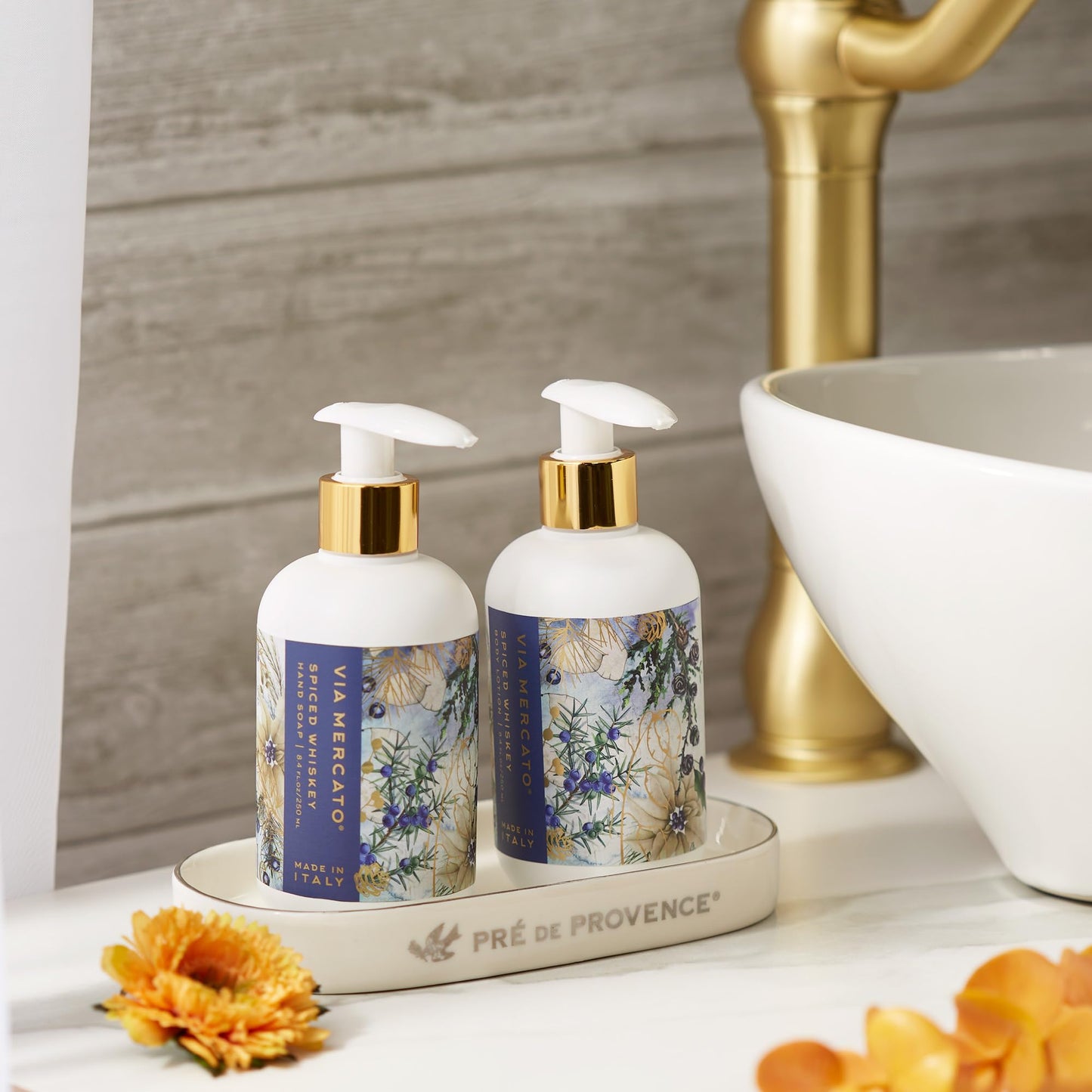 Via Mercato Natale 8.4 Fl Oz Italian Liquid Hand Soap, Subtle Fragrance, Spiced Whiskey