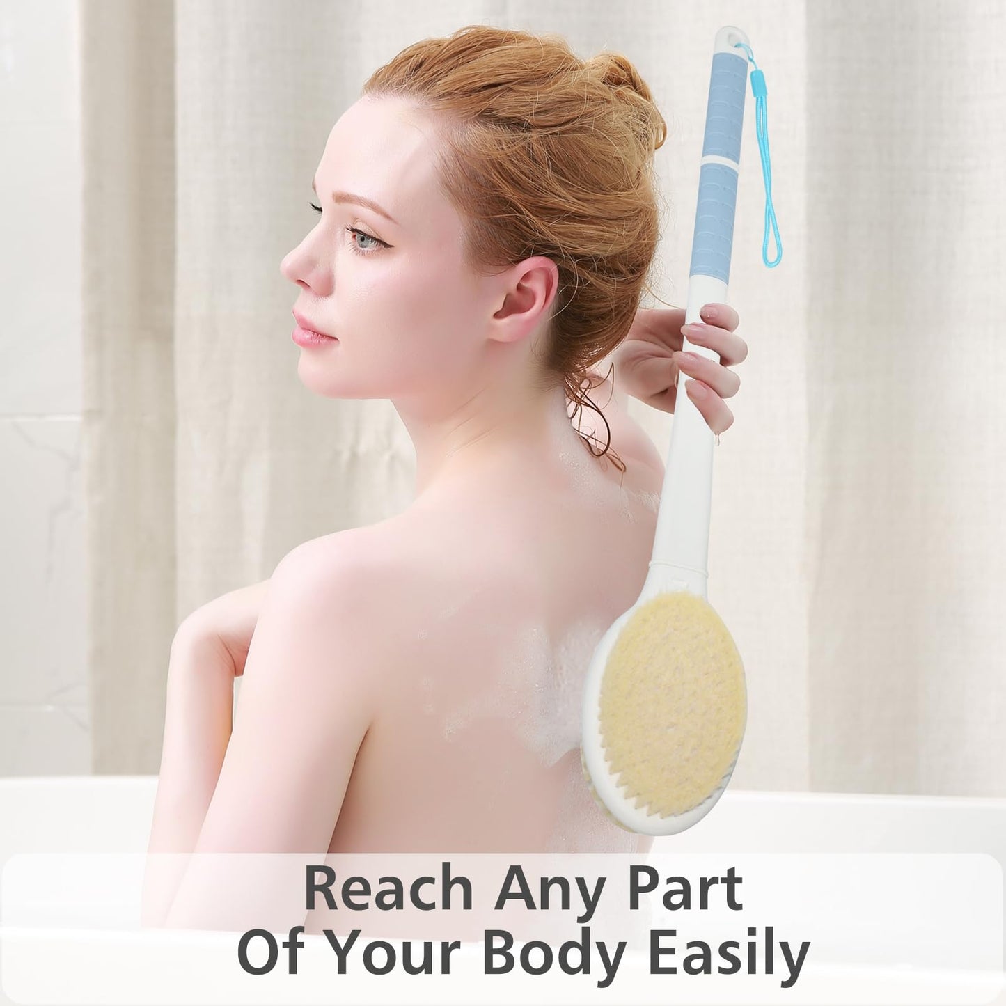 Shower Brush with Soft and Stiff Bristles, 20.5" Extended Long Handle Back Scrubber Dual-Side Bath Brush Body Exfoliator for Wet or Dry Brushing