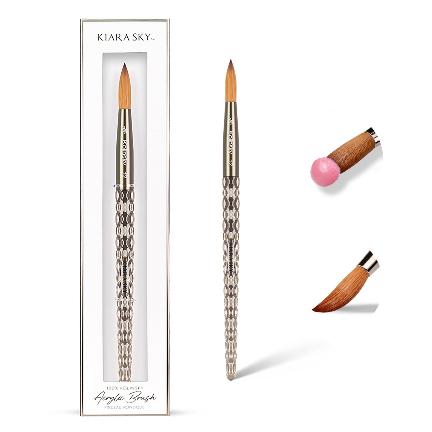 Kiara Sky Kolinsky Acrylic Nail Brush #12 - Pure Kolinsky Sable Hair, Black Crystal Handle, Acetone Resistant, for Acrylic Application, Extensions Beauty & Personal Care KIARA SKY