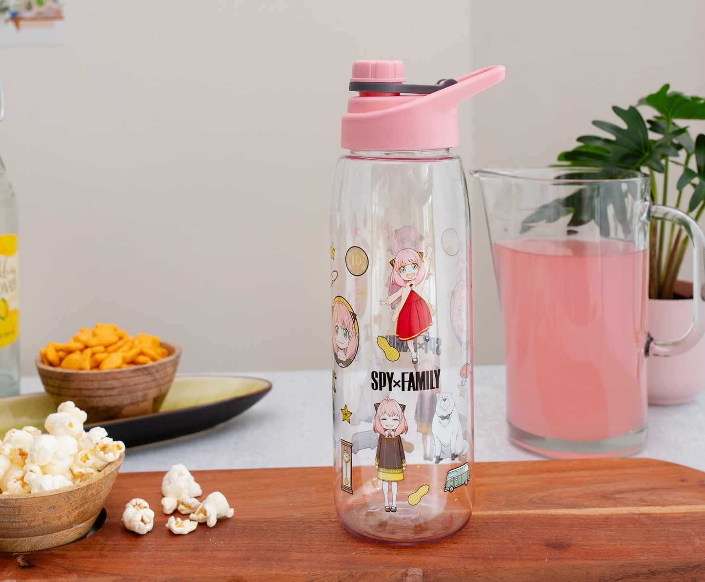 Silver Buffalo Spy x Family Anya Icons Water Bottle With Screw-Top Handle Lid | Large Plastic Sports Jug | Holds 28 Ounces