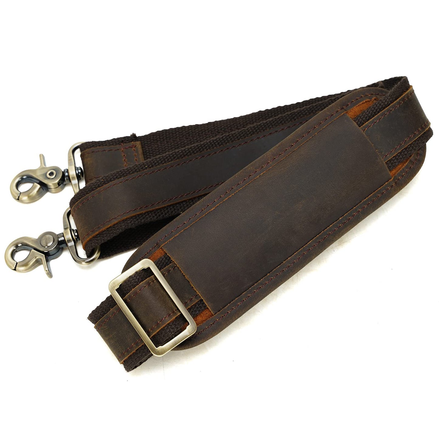 Polare Full Grain Leather Adjustable Replacement Shoulder Strap with Metal Hook for Briefcase Messenger Shoulder Duffel Bag Dark Brown