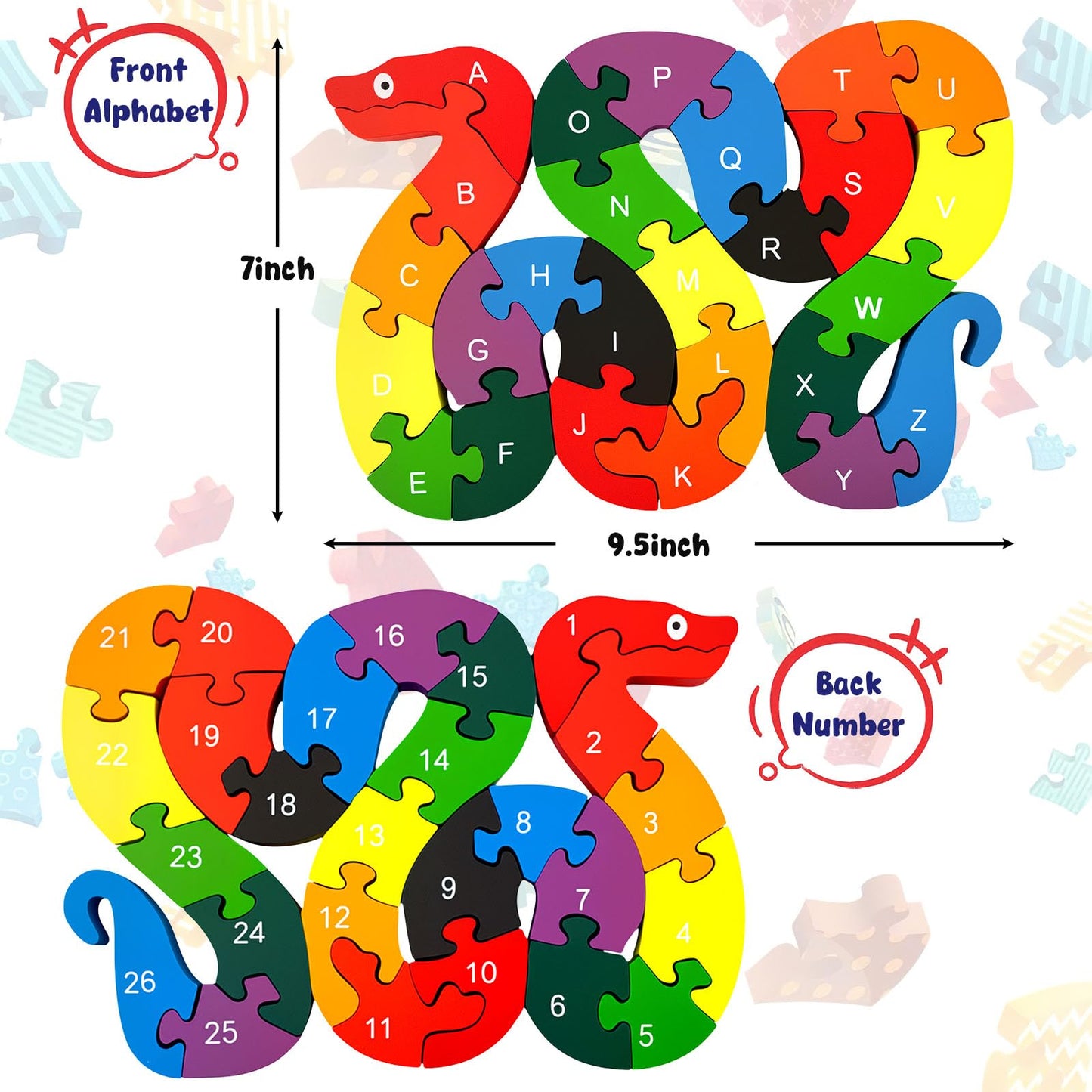 LovesTown Montessori Wooden Alphabet Puzzle – ABC Snake Learning Toy for Toddlers, Educational Preschool Jigsaw for Early Childhood Development