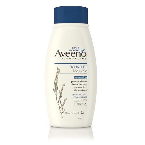 Aveeno Skin Relief Fragrance-Free Body Wash with Oat to Soothe Dry Itchy Skin, Gentle, Soap-Free & Dye-Free for Sensitive Skin, 18 fl. oz