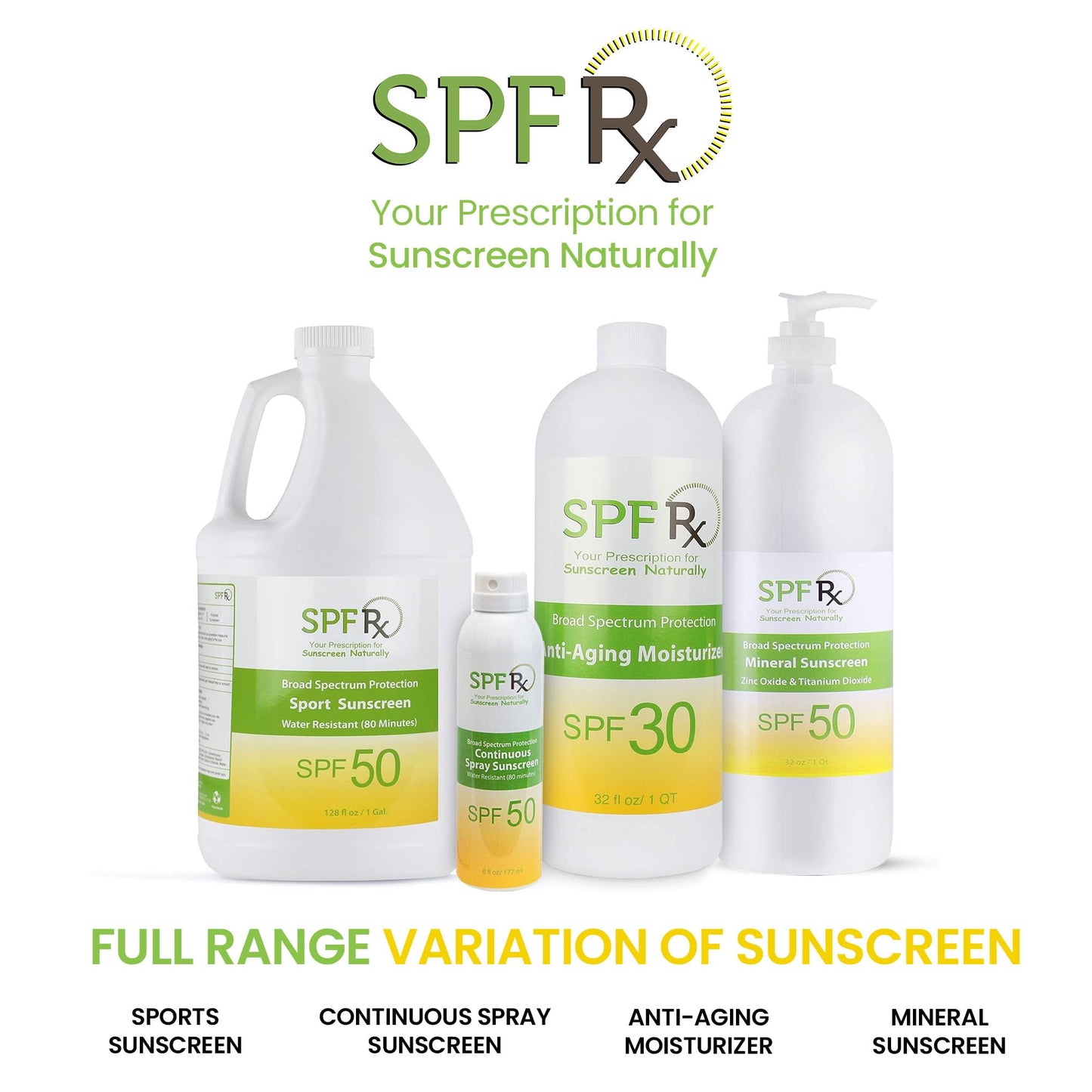 SPF Rx, SPF 50 Mineral Broad Spectrum Sunscreen, with Zinc Oxide and Titanium Dioxide, Waterproof, Sweat-Proof
