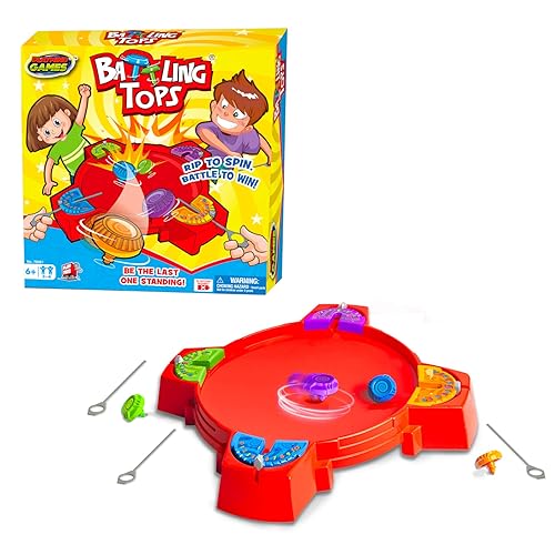 Playmind Battling Tops - The Original Classic Spinning Tops Game Set for 2-4 Kids. Insert, Press & Pull! Drop Battle Gyros in The Stadium to Combat…