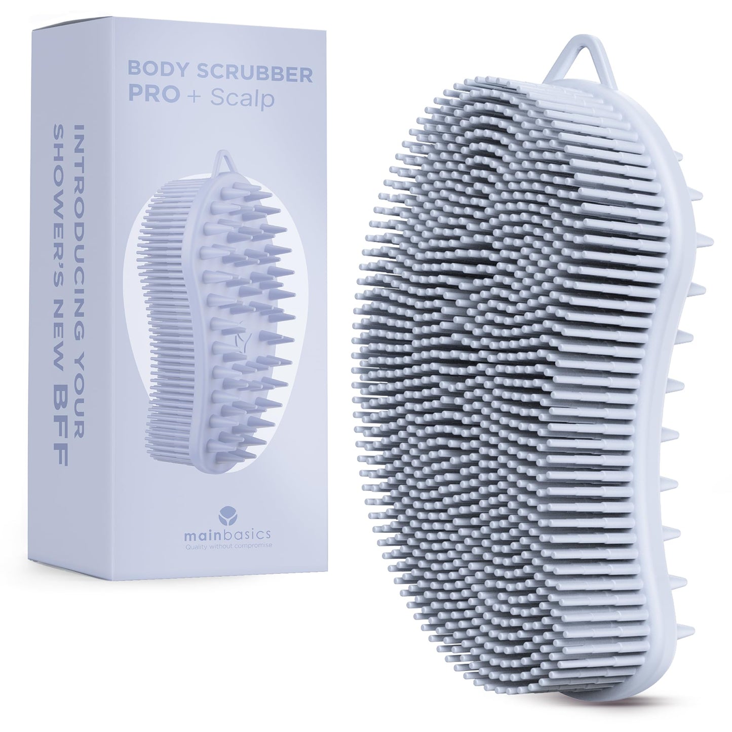 MainBasics Silicone Body Scrubber Dual-Sided Shower Loofah and Scalp Scrubber (Frosted Sky, Scalp)