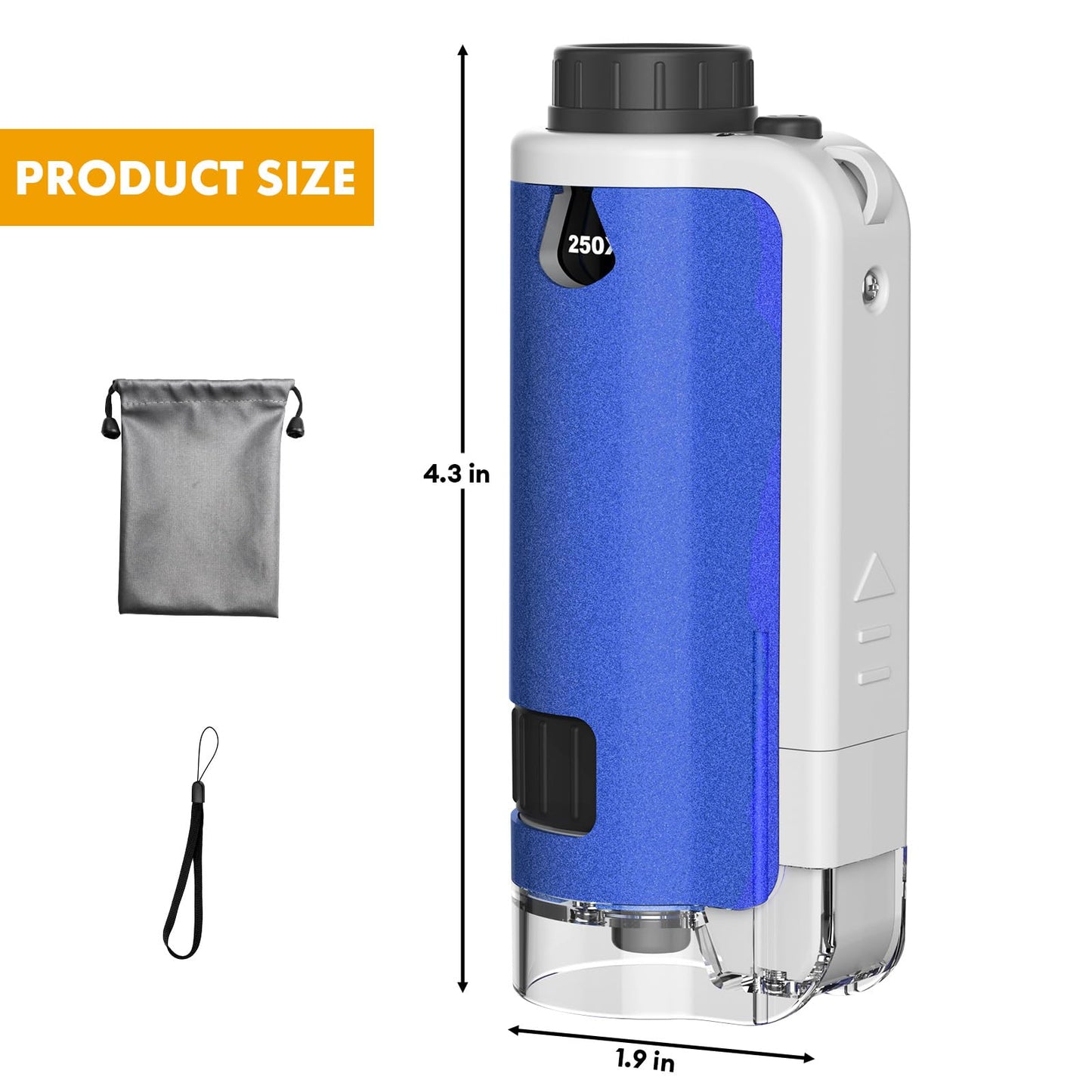 FUICZSN Portable Handheld Mini Microscope for Kids, 100x-250x Zoom with LED Lights, Alloy Pocket Microscope for Boys & Girls, Educational Science Kit (Blue)