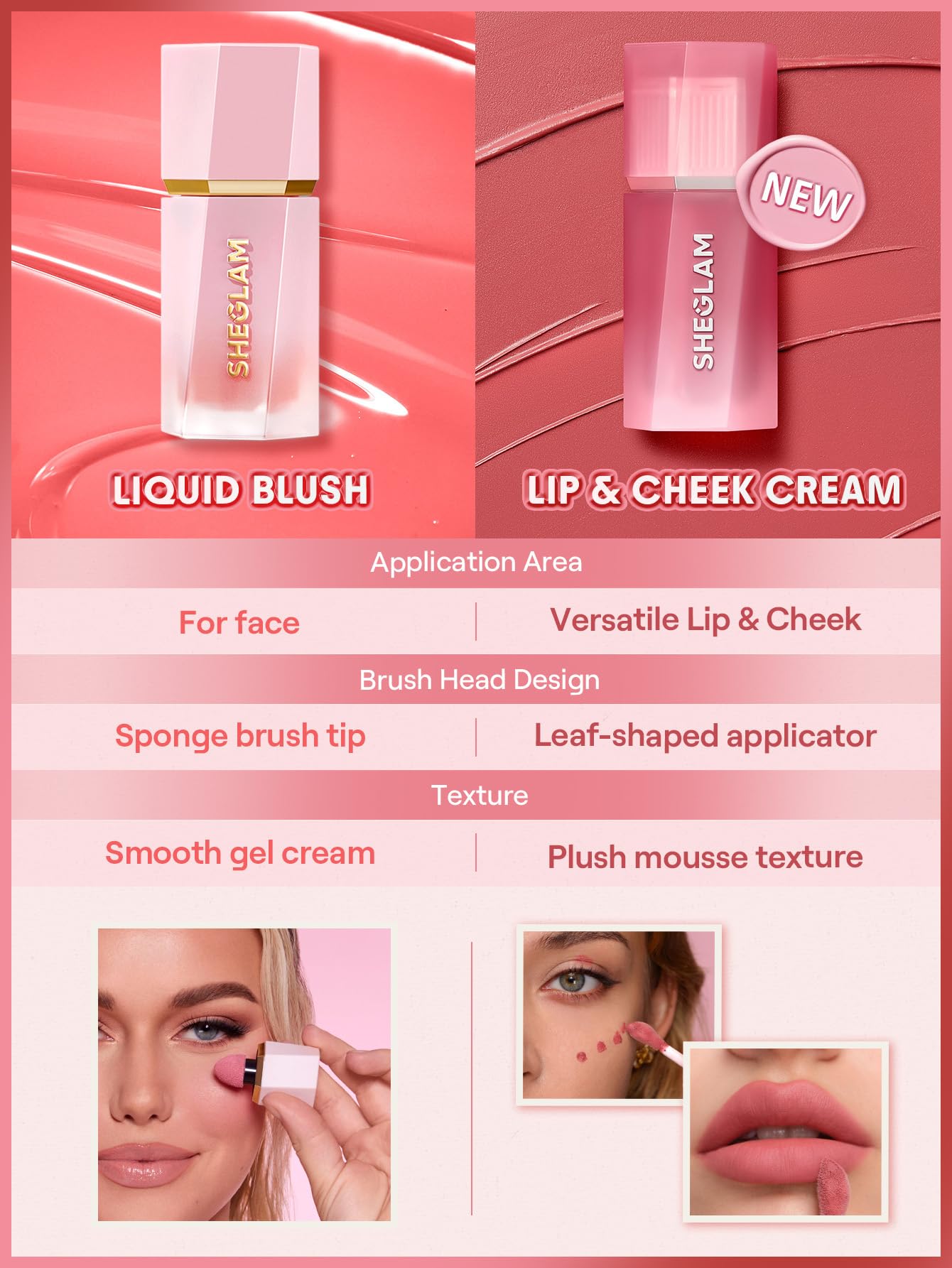 SHEGLAM Air Plush Lip & Cheek Cream Long-lasting Multi-Use Liquid Blush & Lip Stain-026 Like A Feather