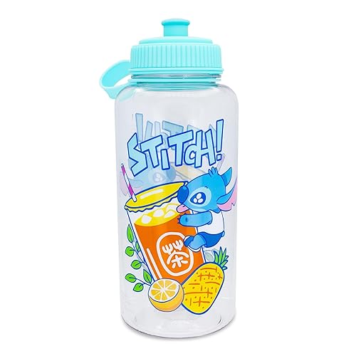 Disney Lilo & Stitch Bubble Tea Plastic Water Bottle With Leak-Resistant Sports Cap Lid | Holds 34 Ounces