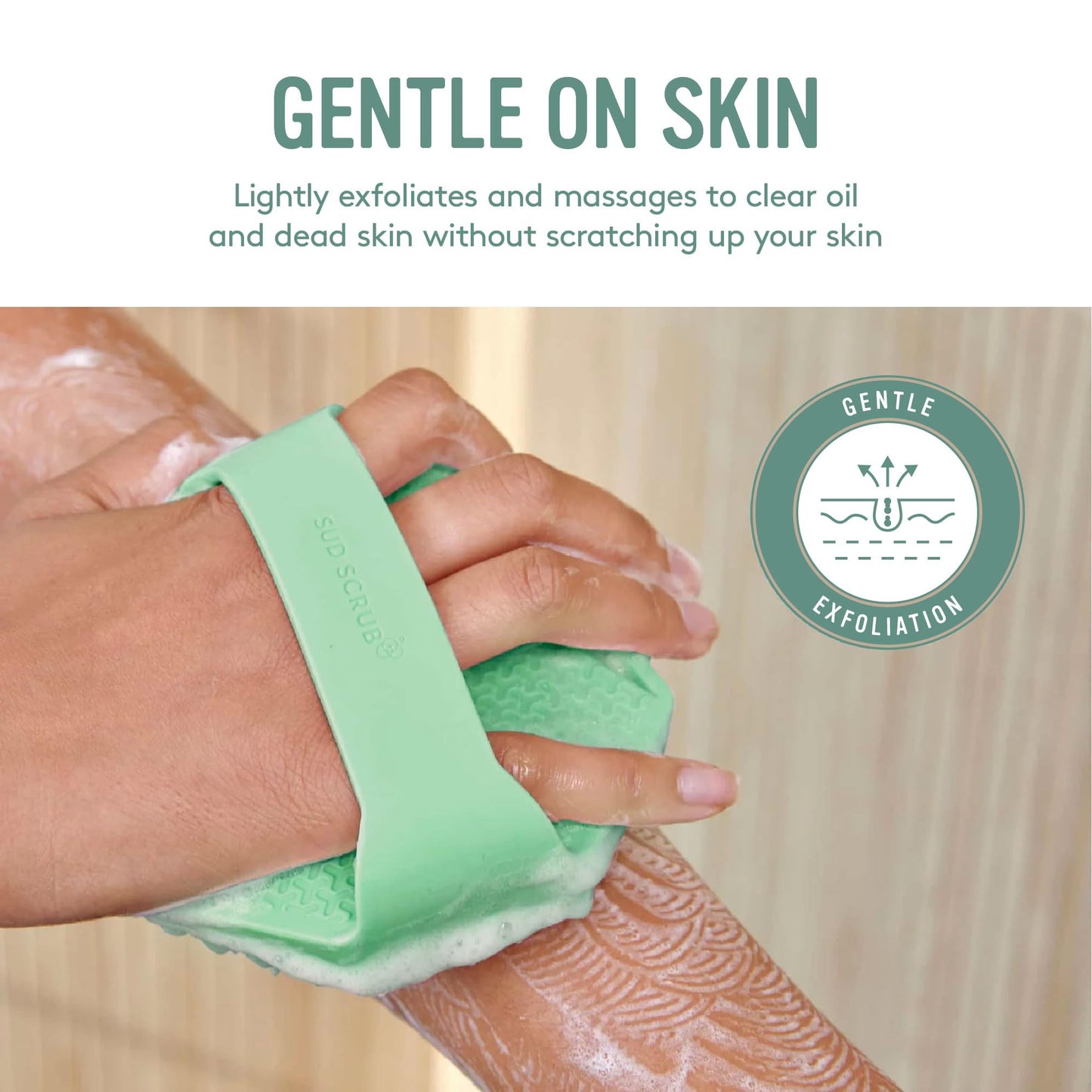 Sud Scrub® Antimicrobial Silicone Body Scrubber, Exfoliating Body Scrubber for Sensitive Skin, Eco Friendly Shower Scrubber for Body, Silicone Body