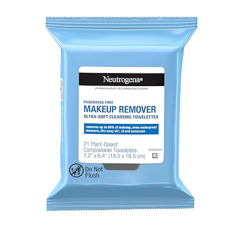 Neutrogena Fragrance-Free Makeup Remover Wipes, Daily Facial Cleanser Towelettes, Gently Removes Oil & Makeup, Alcohol-Free Makeup Wipes, 21 ct