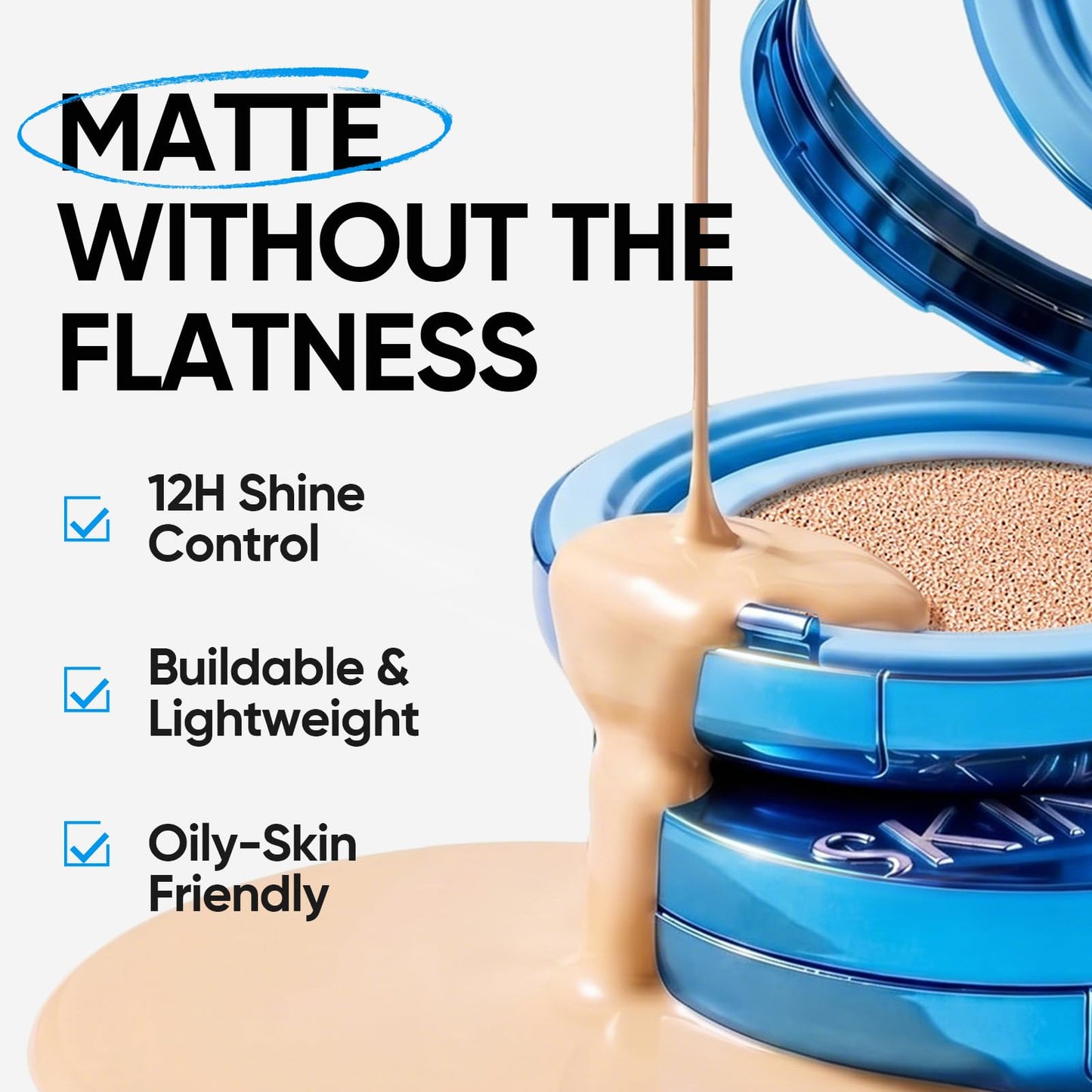 SKINTIFIC Velvet Matte Cushion Foundation Blue #02 Ivory| Full Coverage,12H Oil Control,Ideal for Oily & Combination Skin,Waterproof,Long-Lasting Beauty and Personal Care SKINTIFIC